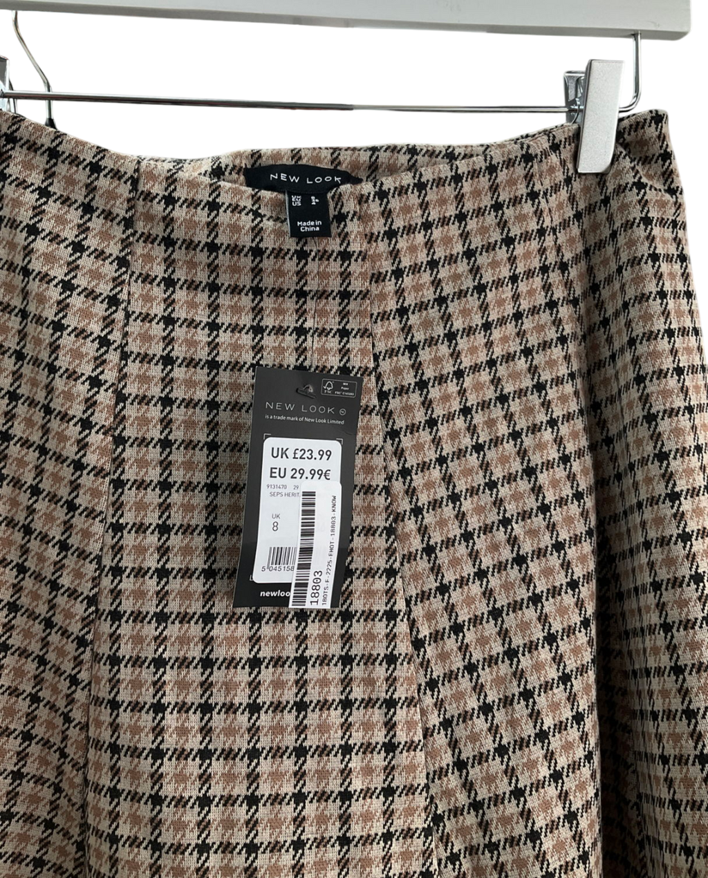 New Look Brown Woven Heritage Check Skirt UK 8