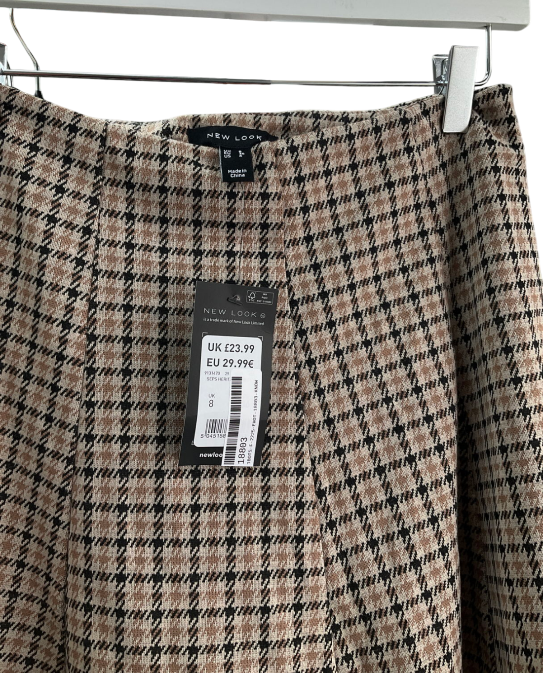 New Look Brown Woven Heritage Check Skirt UK 8