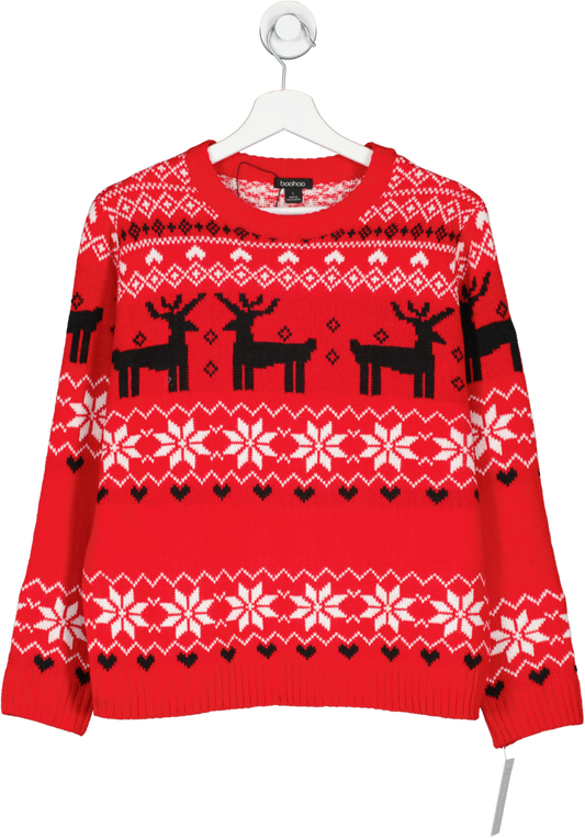 boohoo Red Reindeer And Snowflake Christmas Jumper UK L