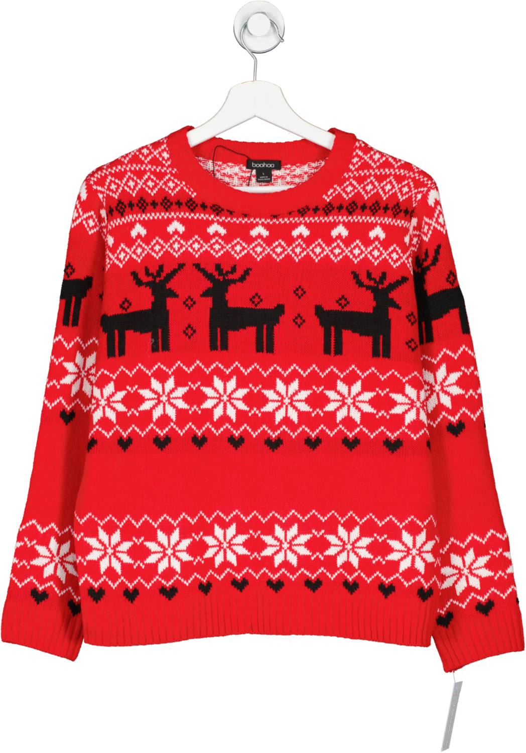 boohoo Red Reindeer And Snowflake Christmas Jumper UK L