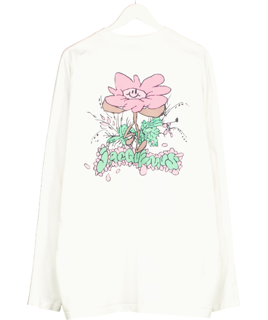 JACQUEMUS White Desenho Printed 100% Cotton Top UK XXL
