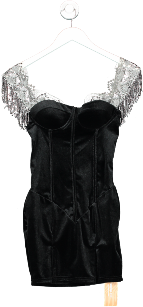 SHEIN Black Velvet Corset Dress With Sequin Detail UK XS