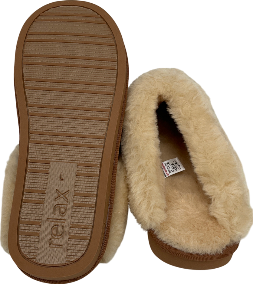 Next Chestnut Brown Suede Faux Fur Lined Mule Slippers UK 7 EU 40 👠