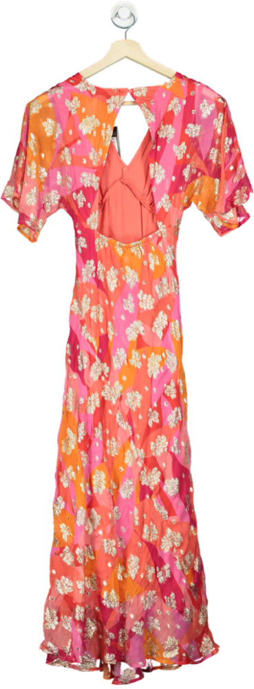 New Look Multicolour Gold Flower Maxi Dress UK 8