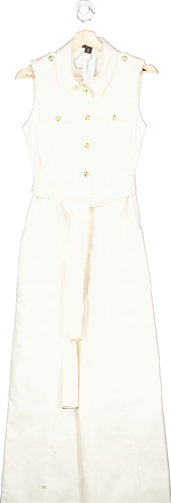 Karen Millen Ivory Tailored Denim Belted Shirt Wide Leg Jumpsuit UK 10