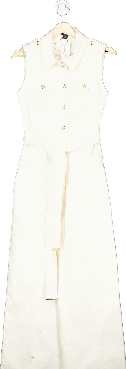 Karen Millen Ivory Tailored Denim Belted Shirt Wide Leg Jumpsuit UK 10