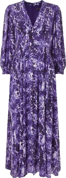 Whistles Purple Animal- Print Long-sleeve Woven Midi Dress UK 10