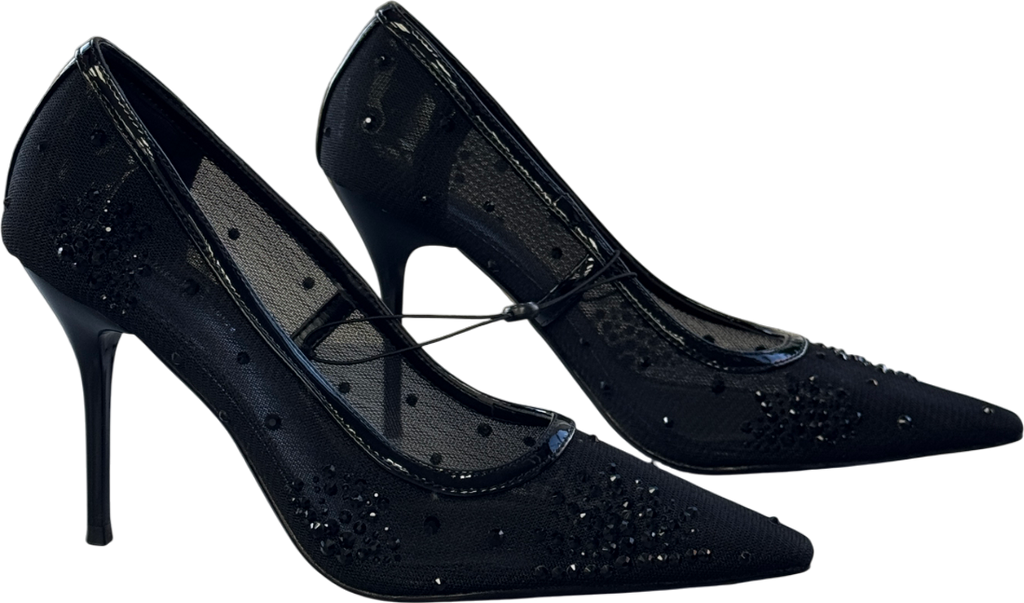 River Island Black Embellished Mesh Court Heels UK 4 EU 37 👠