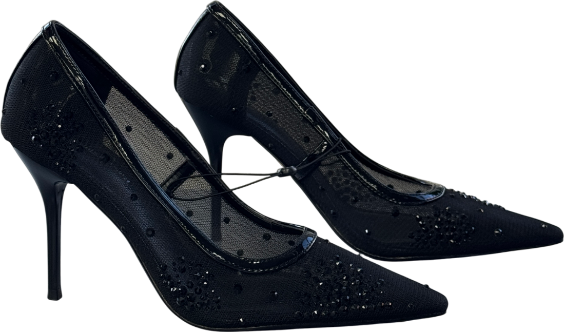 River Island Black Embellished Mesh Court Heels UK 4 EU 37 👠