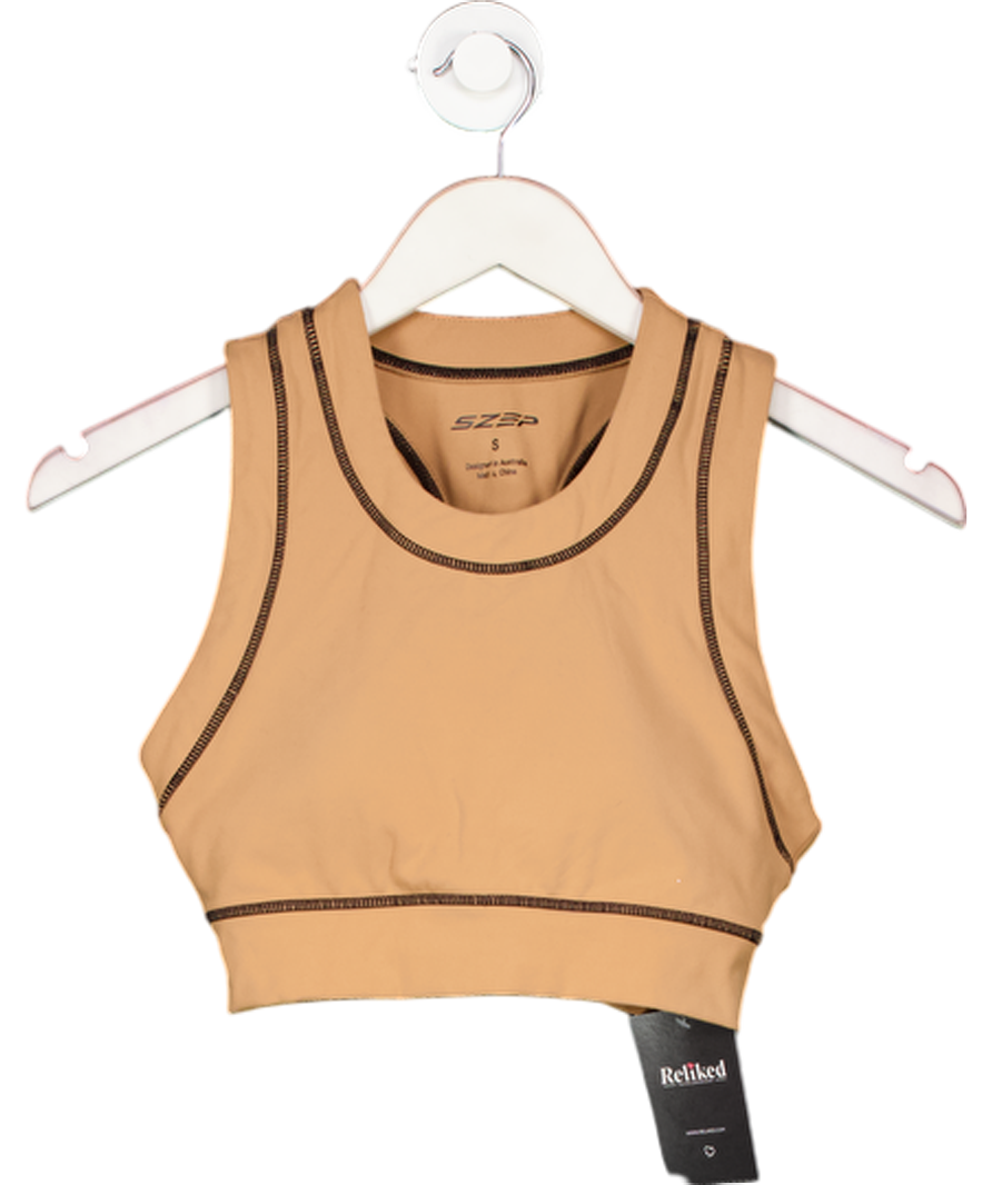 SZEP Beige Contrast Stitch Sports Bra UK S