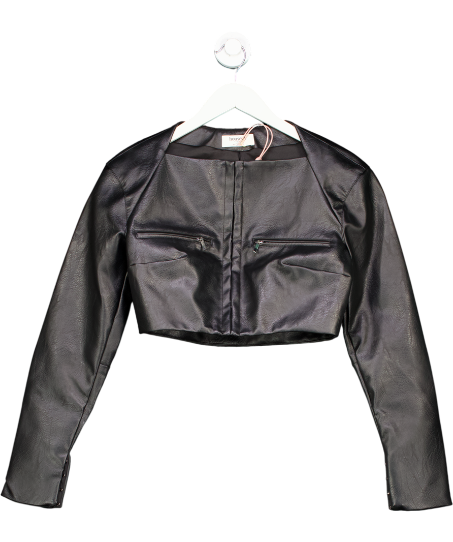 House of CB Black Ione Vegan Leather Cropped Jacket UK S