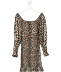Ganni Brown Shirred Leopard Print Mini Dress UK 6
