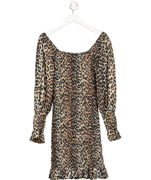 Ganni Brown Shirred Leopard Print Mini Dress UK 6