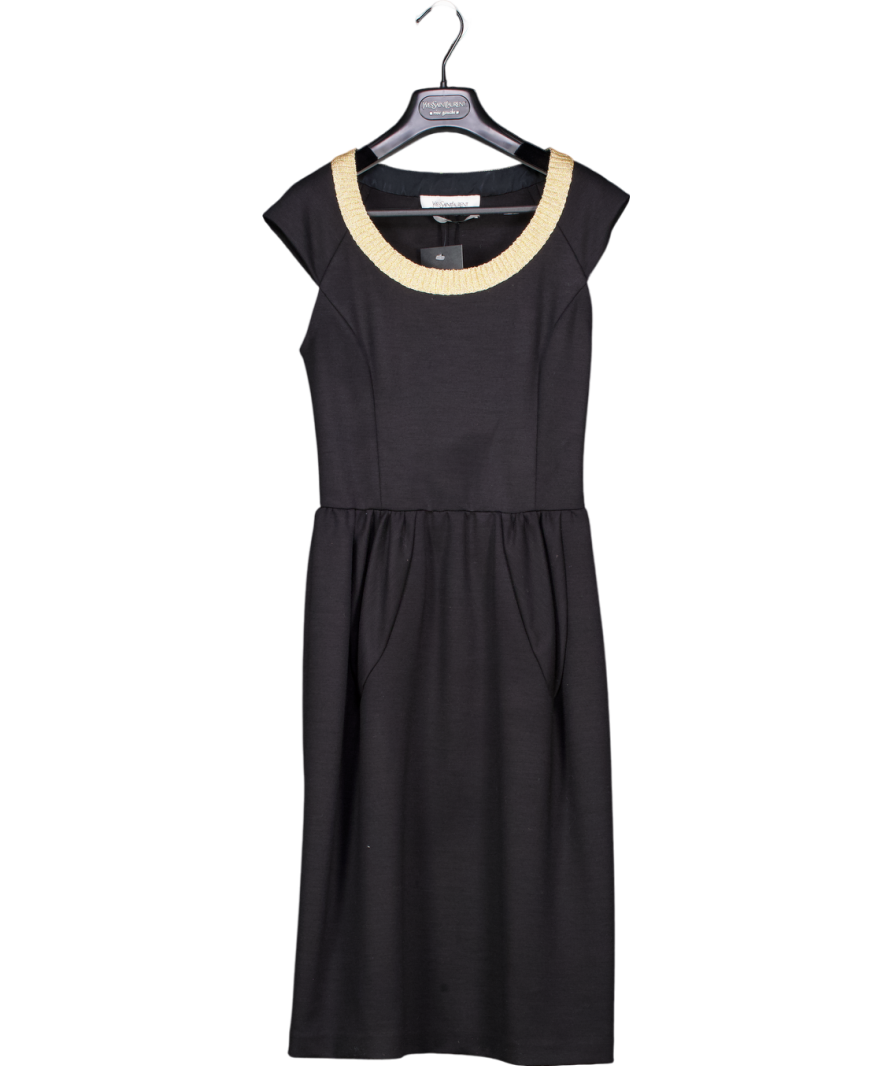 Yves Saint Laurent Black Gold Braided Mid Length Dress UK 8