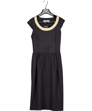 Yves Saint Laurent Black Gold Braided Mid Length Dress UK 8