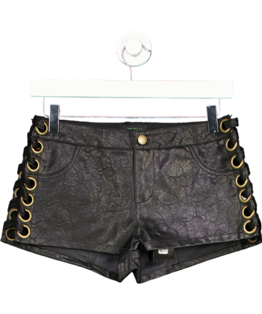 Club Exx Black Side Lace Faux Leather Shorts UK S