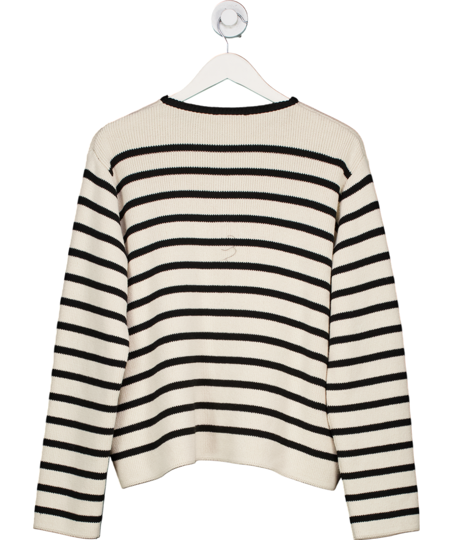 M&S Cream Striped Gold Button Crew-neck Cardigan UK XL