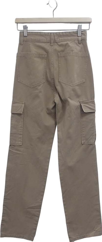 Stradivarius Beige Straight Leg Cargo Trousers In Stone UK 6