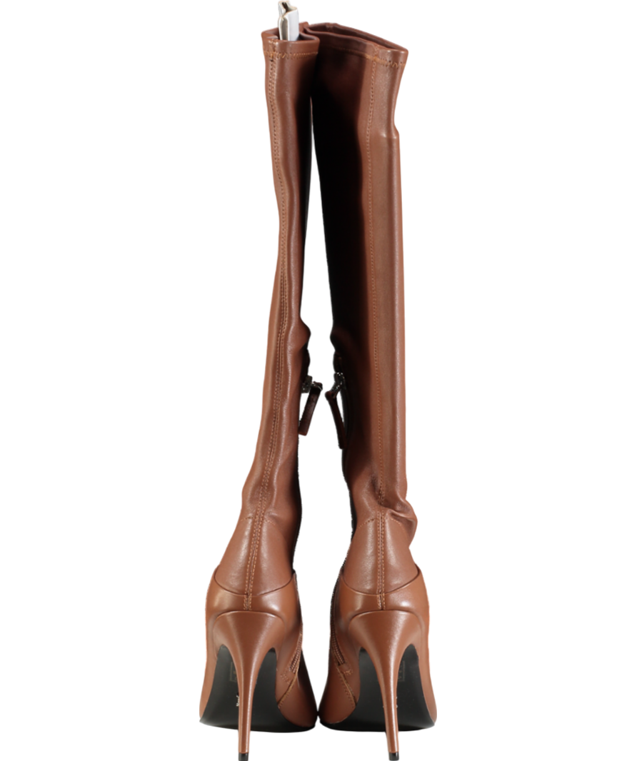 REISS Brown Knee High Stretch Leather Boots In Tan UK 6 EU 39 👠
