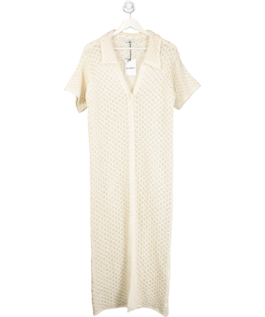 GLAMIFY Cream Crochet Shirt Maxi Dress UK S/M