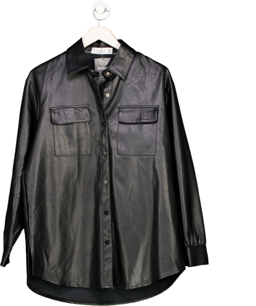 Club L Black Faux Leather Oversize Shirt / Dress UK 8