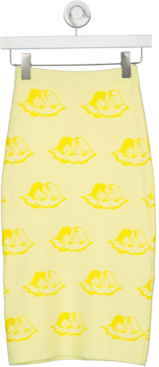 florucci All Over Angels Knit Midi Skirt Yellow UK S