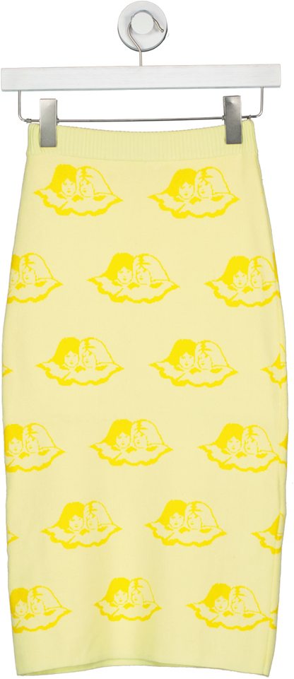florucci All Over Angels Knit Midi Skirt Yellow UK S