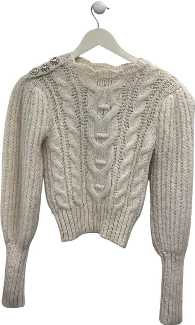 River Island Cream Diamanté Shoulder Detail Jumper UK 8