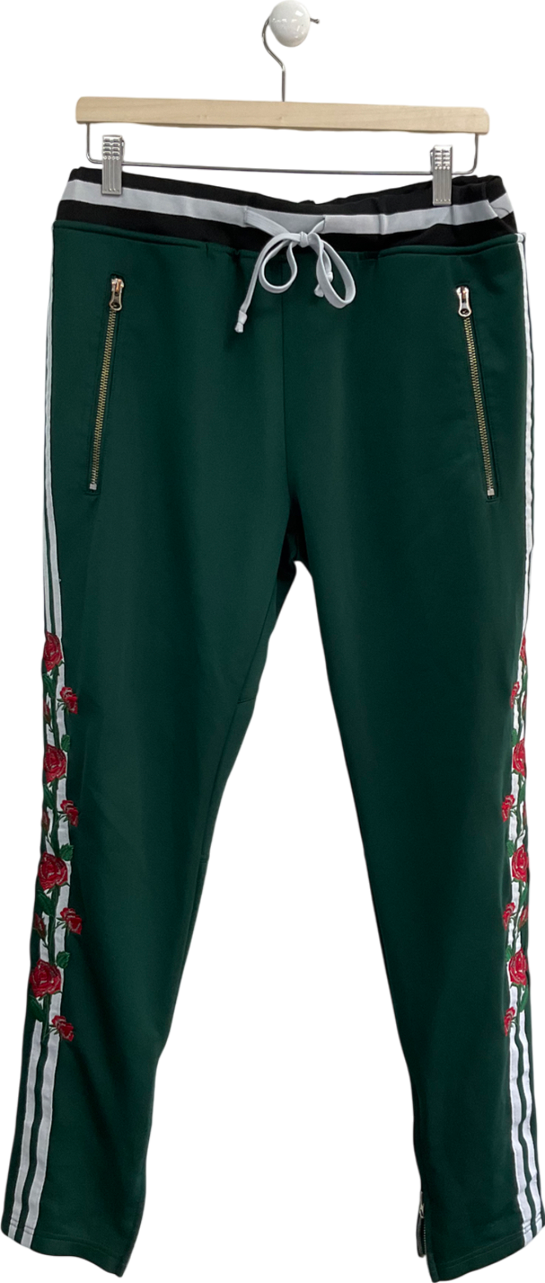 Broadway Green Rose Detail Slim Leg Joggers With Zip Hem UK L