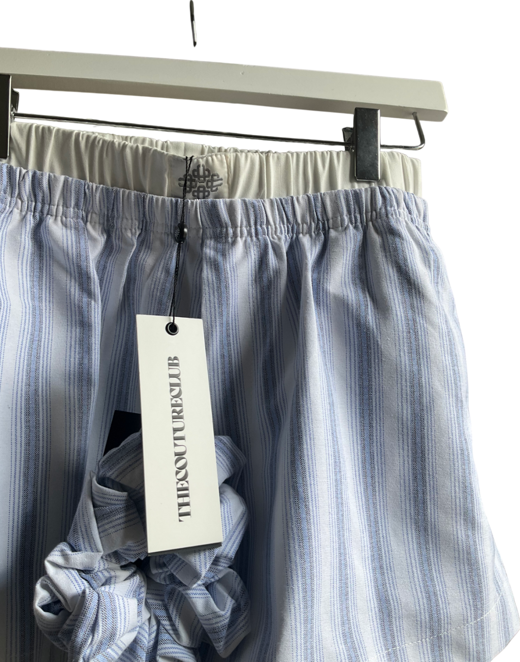 The Couture Club Blue Stripe Boxer Waistband Woven Shorts And Scrunchie UK 8