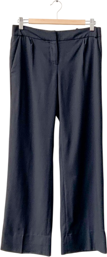 REISS Black Wool Blend Wide Leg Trousers UK 6