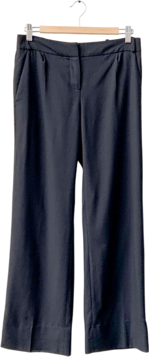 REISS Black Wool Blend Wide Leg Trousers UK 6