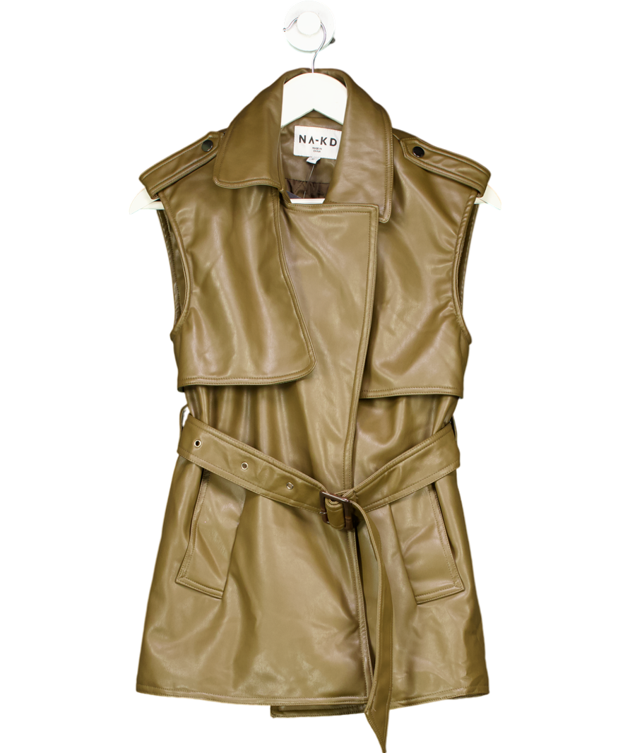 NA-KD Green Pu Belted Vest UK XXS