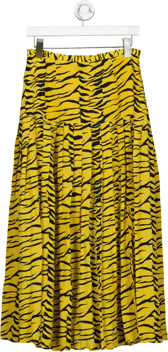 Rixo Yellow Tina Printed Tiger Print Silk Crepe De Chine Skirt UK S