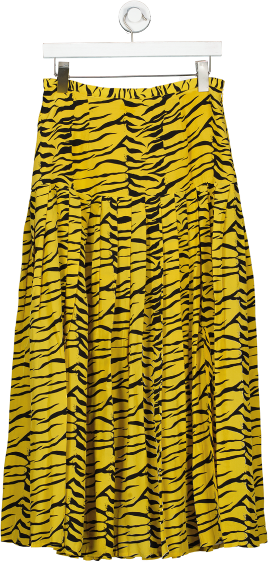 Rixo Yellow Tina Printed Tiger Print Silk Crepe De Chine Skirt UK S