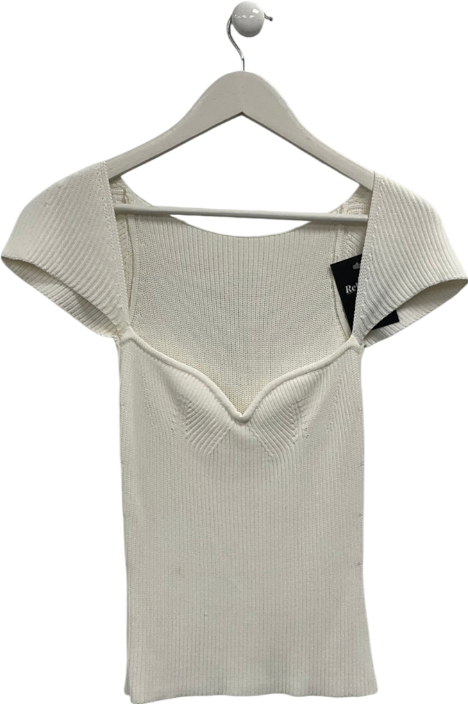 White Sweetheart Neck Short Sleeve Top UK S