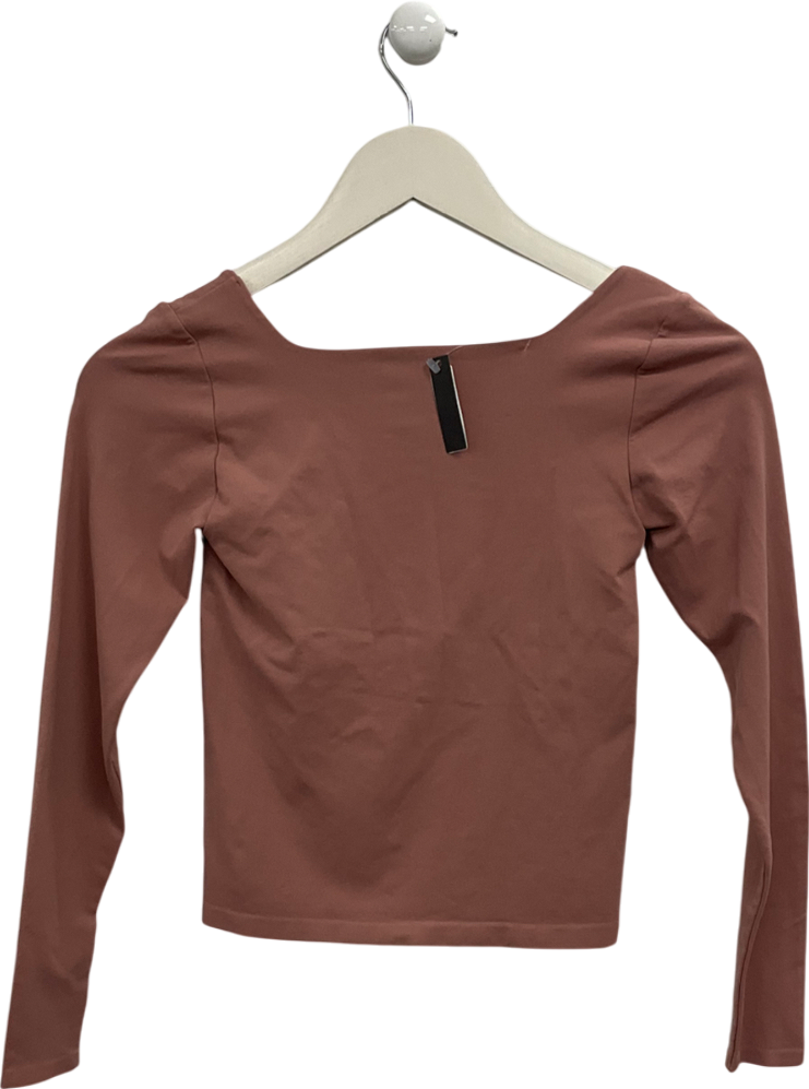 Free People Pink Clean Lines Long Sleeve Top with shelf bra UK M/L