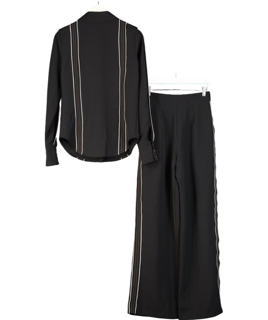 Karen Millen Black Soft Tailored Contrast Tipped Shirt And Wide Leg Trousers UK 6