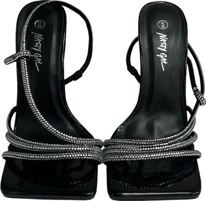 Nasty Gal Black Square Toe Diamanté  Stiletto Heels UK 3 EU 36 👠