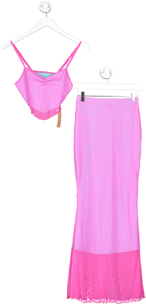SHEIN Pink Mesh Skirt And Crop Top Set UK XS