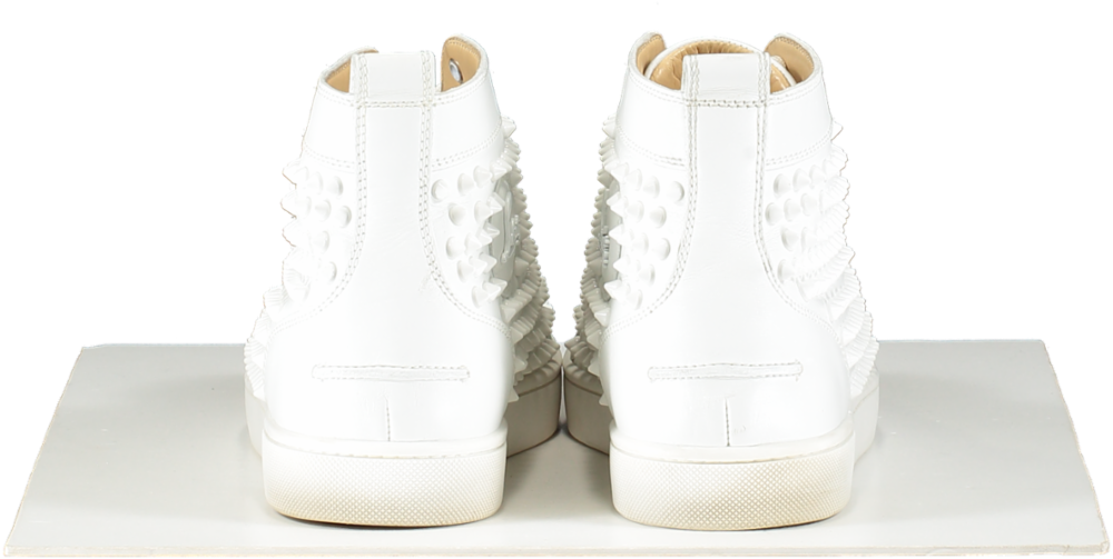Christian Louboutin White Spiked Full-grain Leather High-top Sneakers UK 8.5 EU 42.5 👞