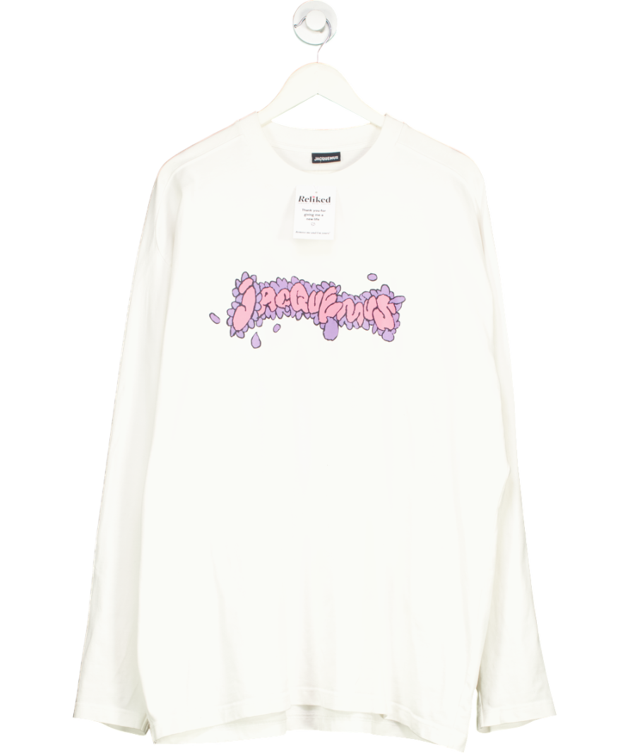 JACQUEMUS White Desenho Printed 100% Cotton Top UK XXL
