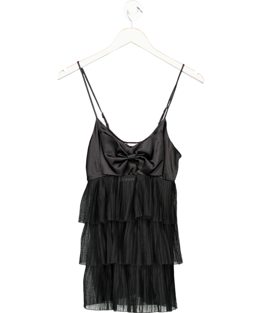 victoria's Secret Black Satin And Tulle Tiered Slip With Bow UK S
