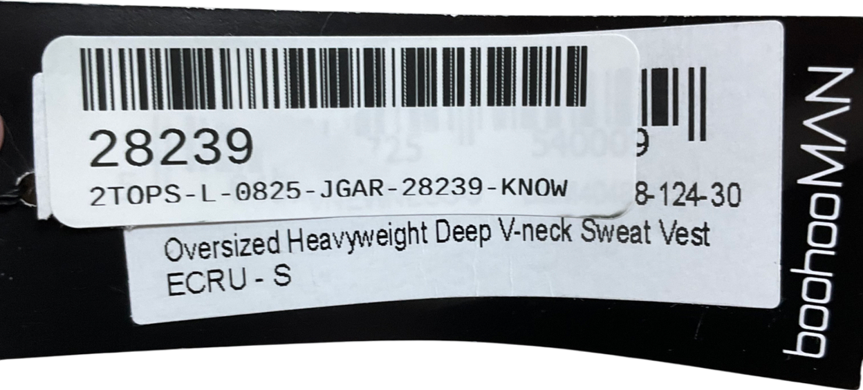 boohooMan Cream Oversized Heavyweight Deep V-neck Sweat Vest UK S