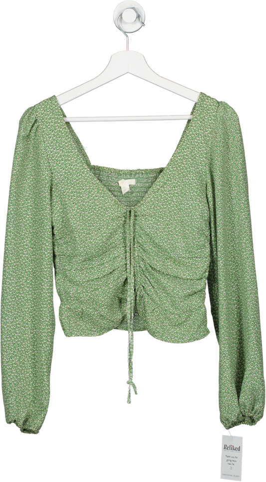 H&M Green Crop Top With Long Puff Sleeve UK XS