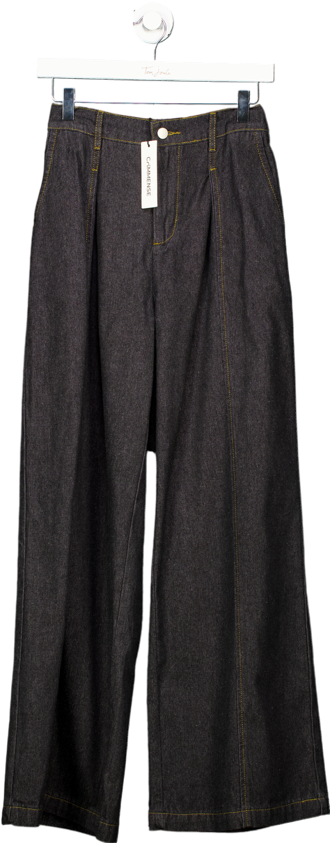 commense Black Mid-waisted Wide-leg Denim Trousers UK S