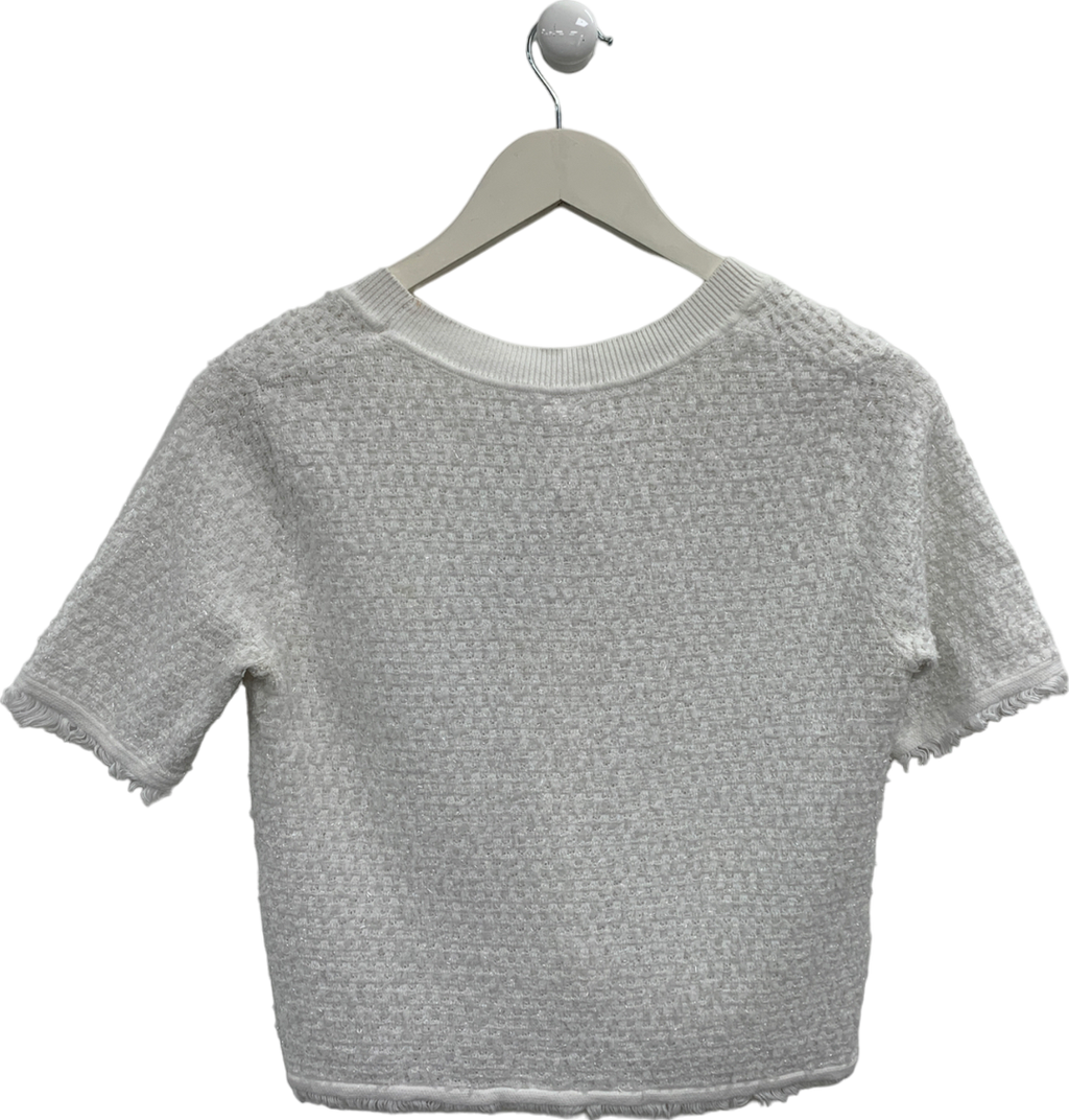 River Island White Heart Button Crop Top UK 8