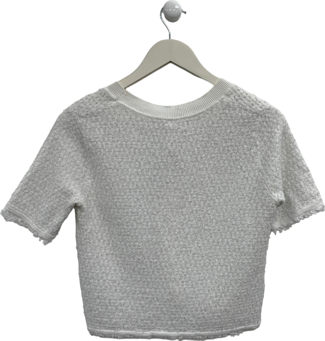 River Island White Heart Button Crop Top UK 8