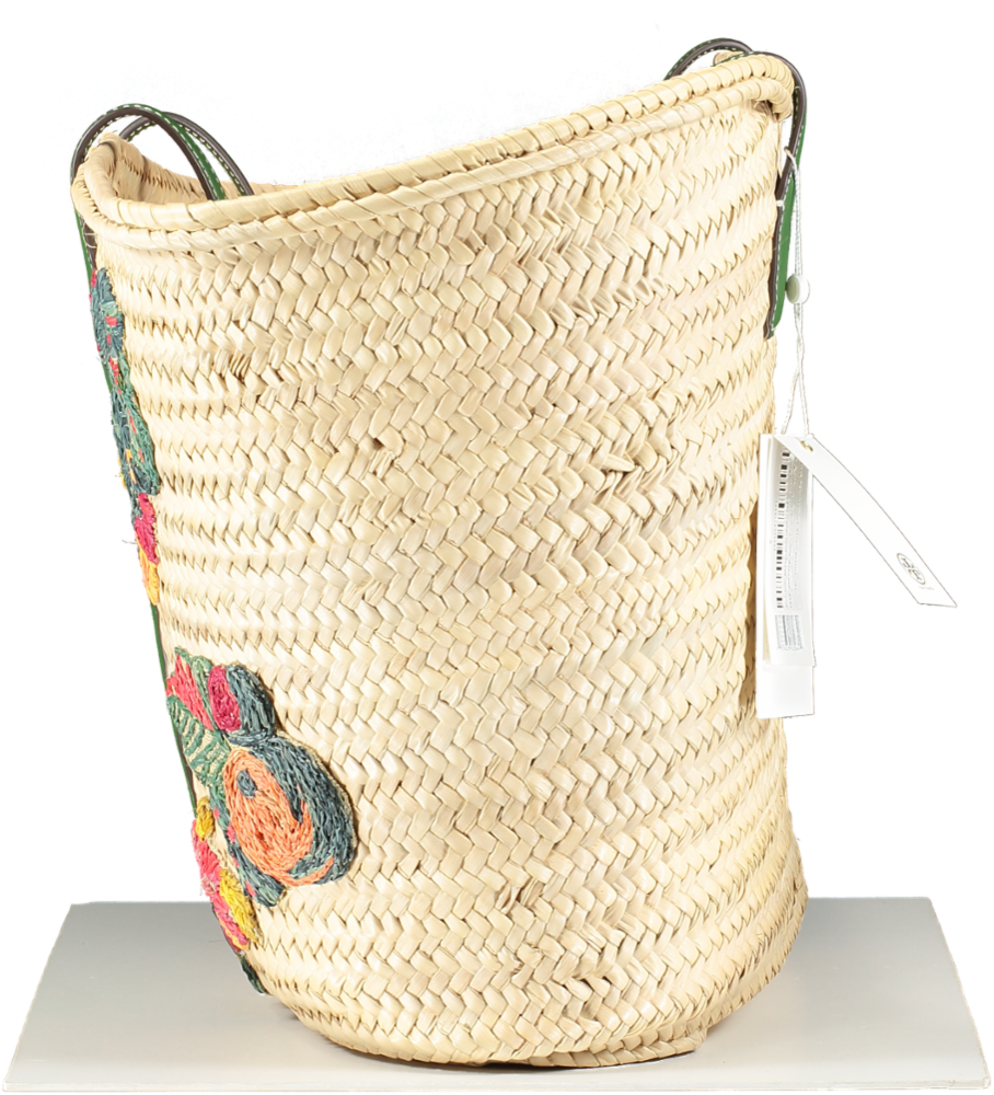 Tory Burch Ella Embroidered Straw Logo Basket Tote Bag