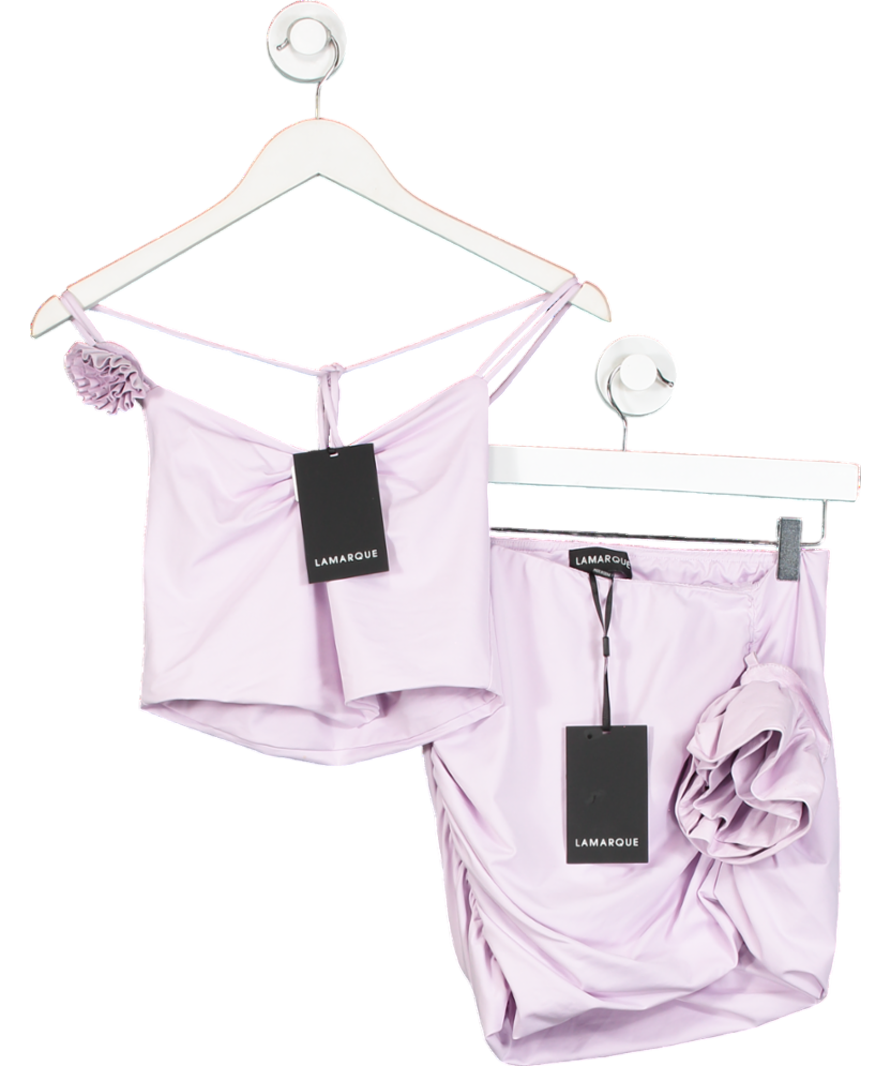 Lamarque Purple Azalia Ruched Mini Skirt And Tayana Hankerchief Top UK XS